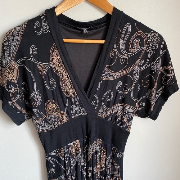 Le Chateau Short Sleeve Maxi Dress Black Boho Print Size XXS - Picture 3 of 11